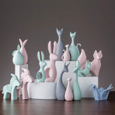Macaron Ceramic Rabbit And Deer Figurines Ornaments